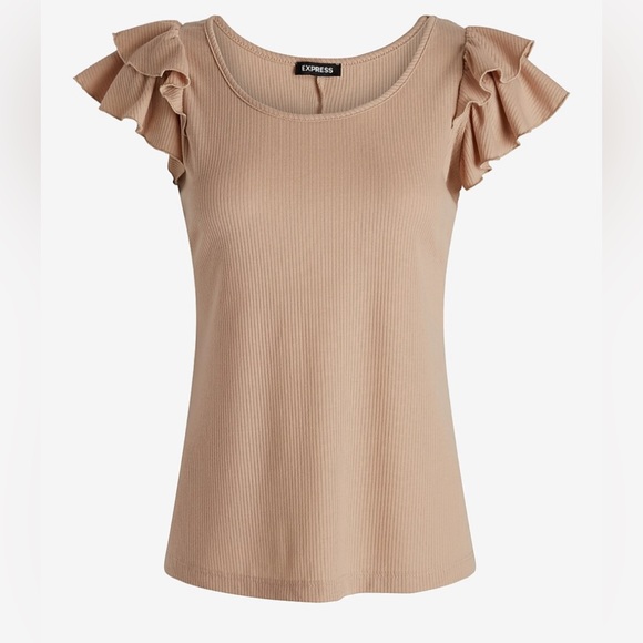 Express Ribbed Crew Neck Ruffle Sleeve Tee - Picture 4 of 7